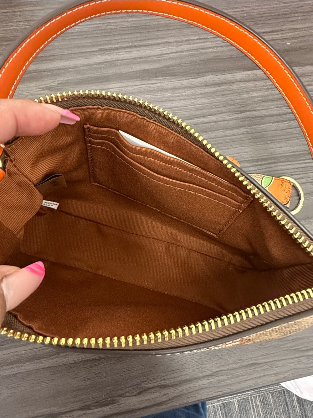 Coach Nolita Orange Print Signature Shoulder Wristlet & extender- Brown/Orange - Picture 7 of 9